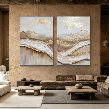 Two piece Wabi Sabi inspired textured wall art in neutral tones