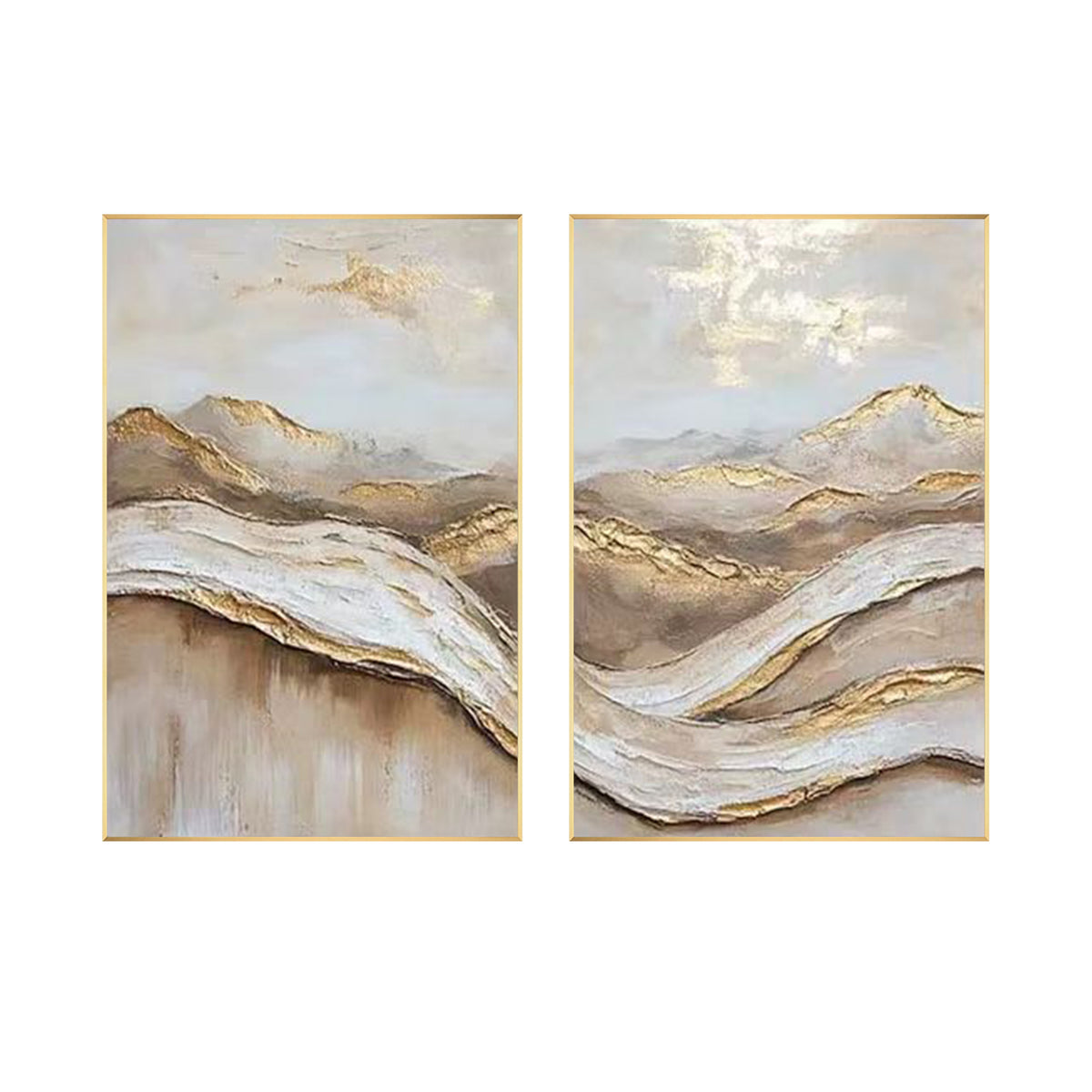 Original abstract oil artwork with layered beige brown and gold texture