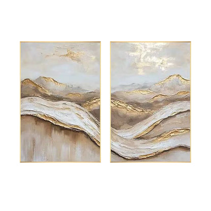 Original abstract oil artwork with layered beige brown and gold texture