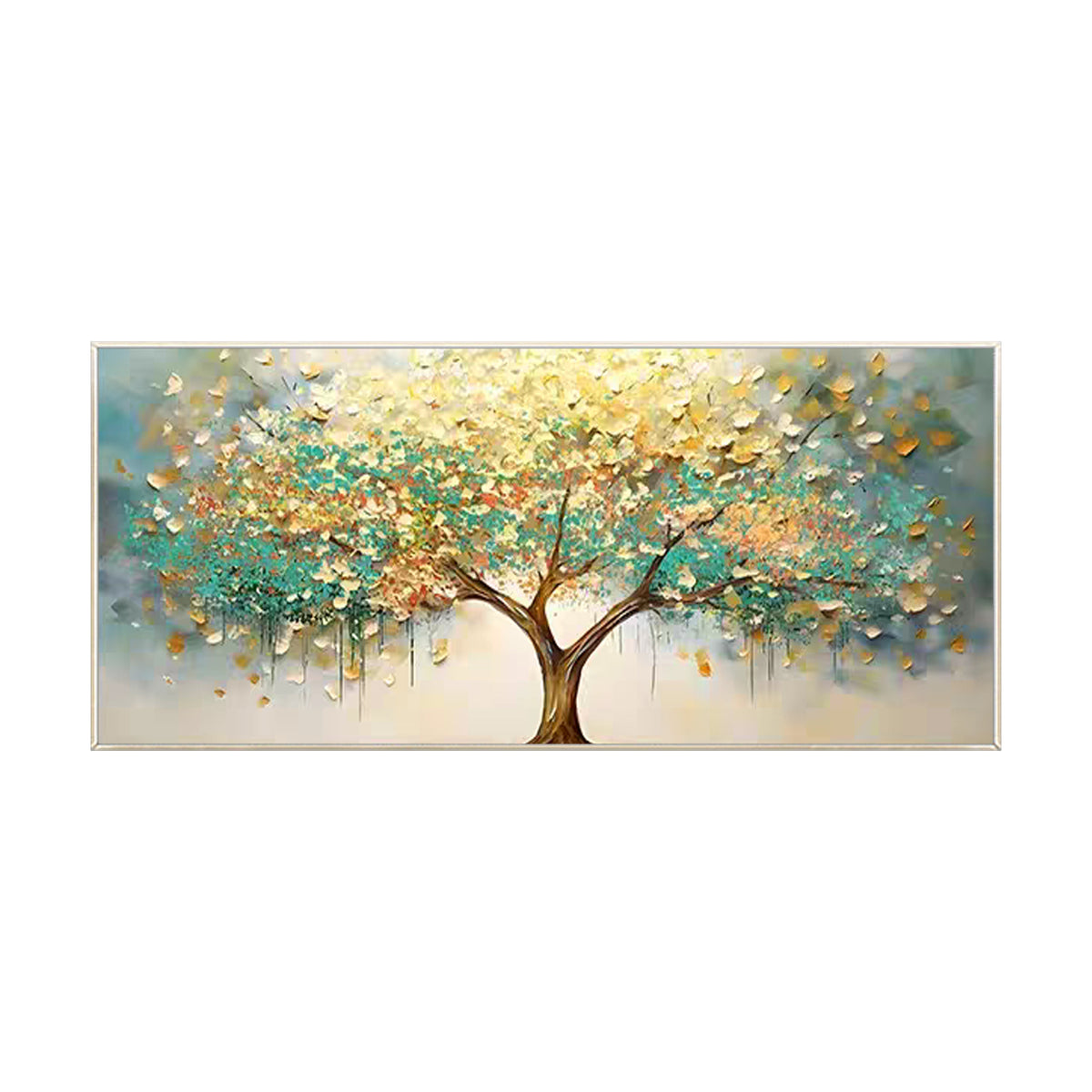 Elegant teal abstract tree wall decor with gold highlights