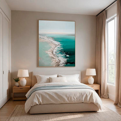 Textured teal ocean painting for contemporary interiors