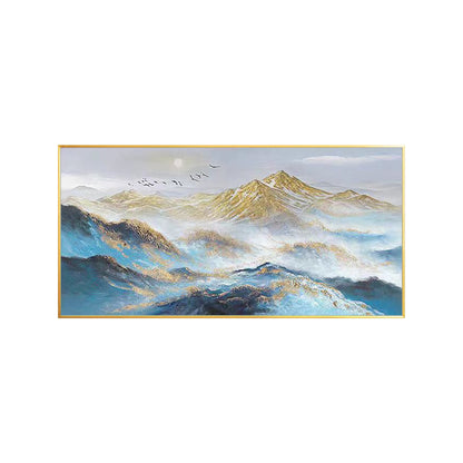 misty mountain range wall decoration with impasto texture