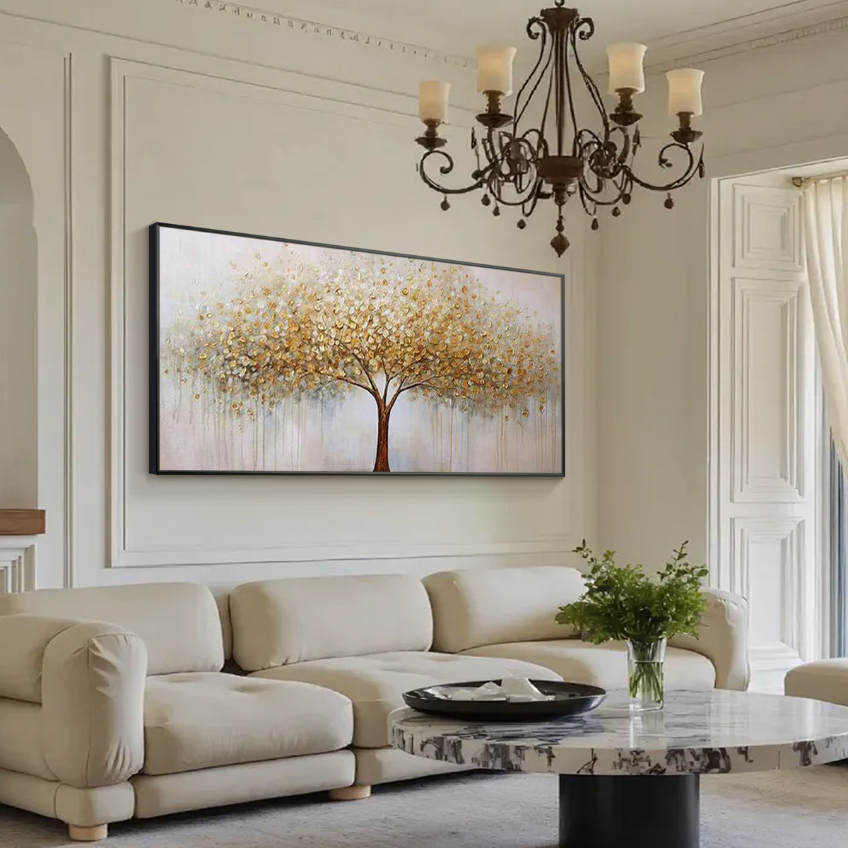 Modern luxury Tree of Life painting with gold abstract texture