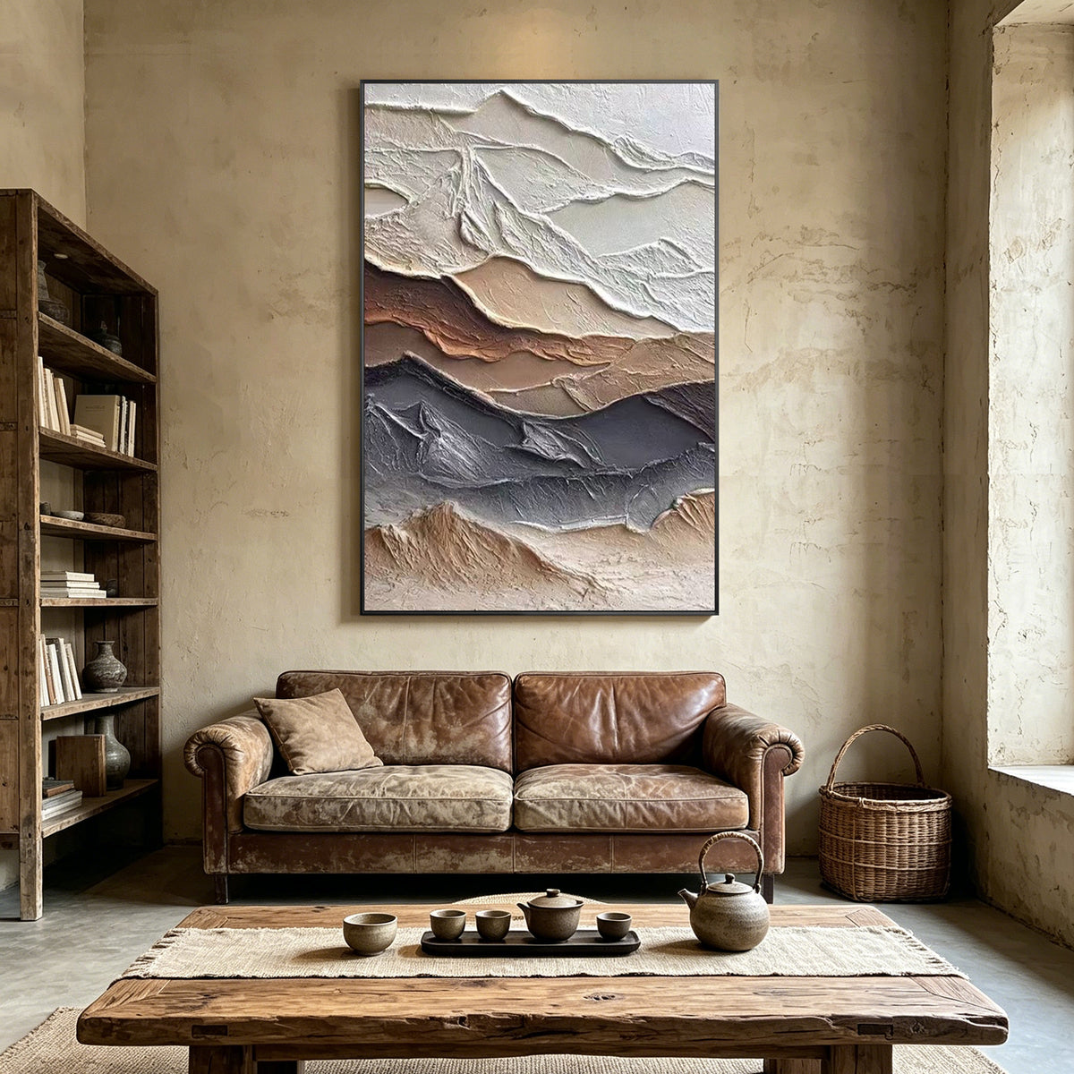 Wabi Sabi textured wall art inspired by mountain ridges
