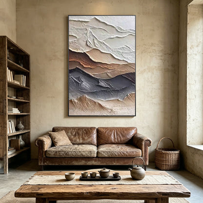 Wabi Sabi textured wall art inspired by mountain ridges