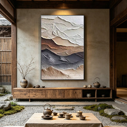 Modern neutral abstract landscape painting for living room decor