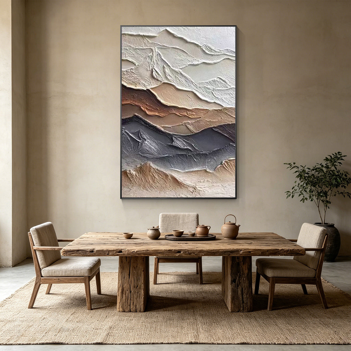 Wabi Sabi textured wall art inspired by mountain ridges