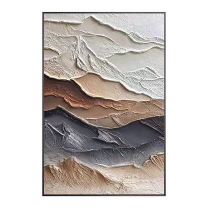 Textured mountain wall art with neutral earth tone landscape design