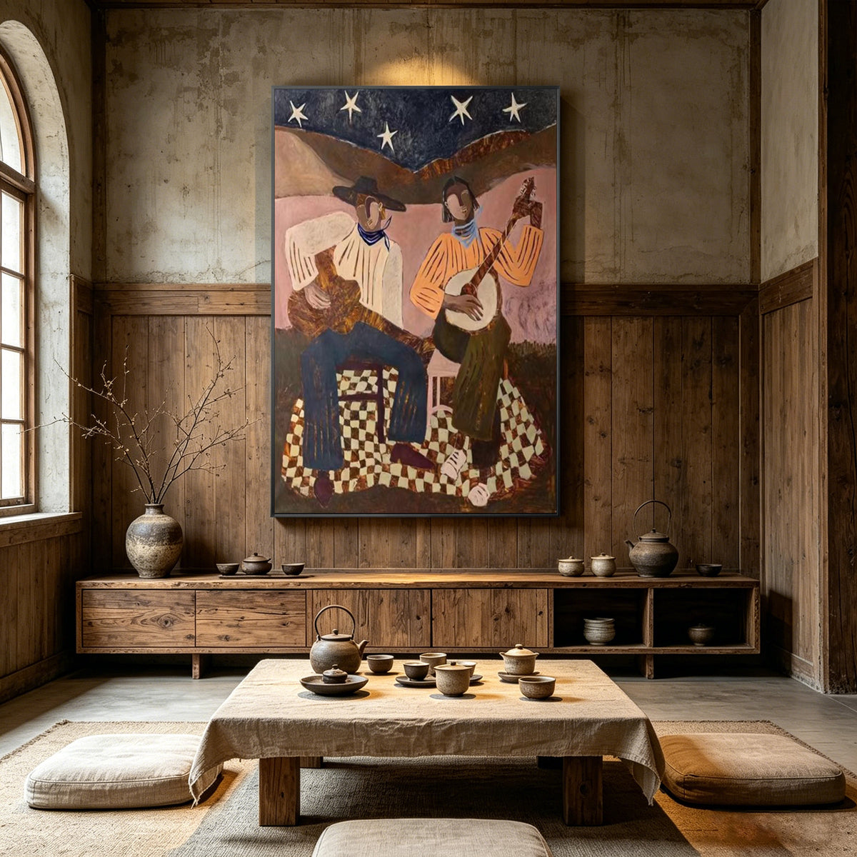 Modern rustic canvas artwork inspired by American Western culture