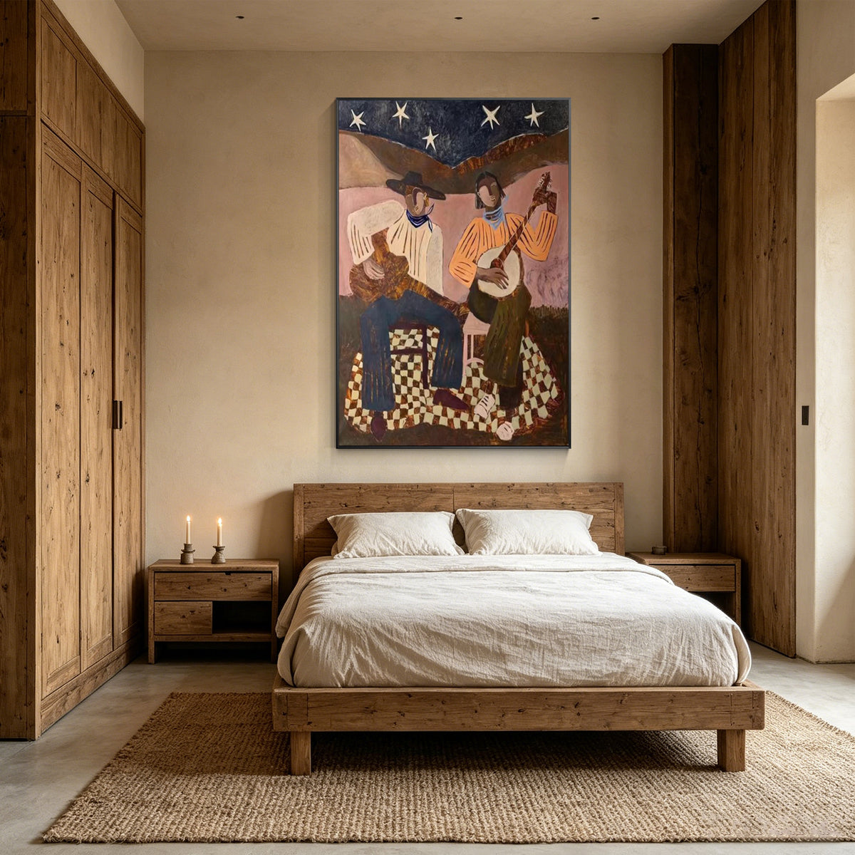 Western saloon scene wall art for home bar and music studio