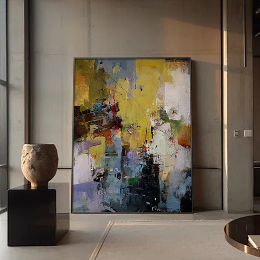 Modern yellow abstract canvas painting for living room decor